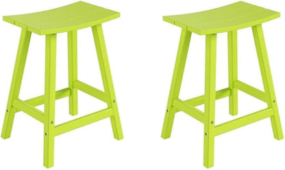 Costaelm All-Weather Bar Stools Set of 2, 24" Height Outdoor Bar Stools, Adirondack Poly Patio Bar Stool for Patio, Deck, Kitchen Counter and Garden, Lime