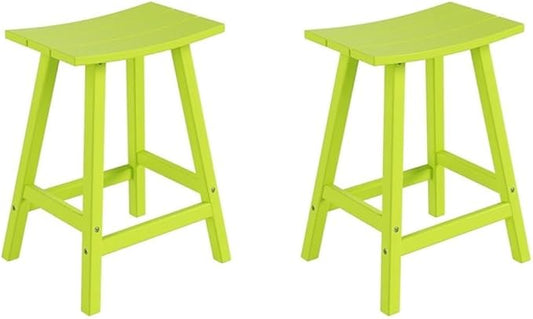 Costaelm All-Weather Bar Stools Set of 2, 24" Height Outdoor Bar Stools, Adirondack Poly Patio Bar Stool for Patio, Deck, Kitchen Counter and Garden, Lime