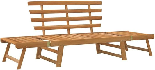 Solid Acacia Wood Garden Bench Brown Large 2-in-1 Convertible Daybed for Patio Balcony Backyard Outdoor Lounge Seating