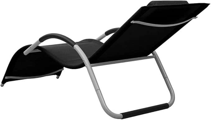 Black Gray Folding Sun Lounger 62 x 26.4 in Textilene Outdoor Chaise Lounge for Patio Poolside Beach Deck Use - Photo 5