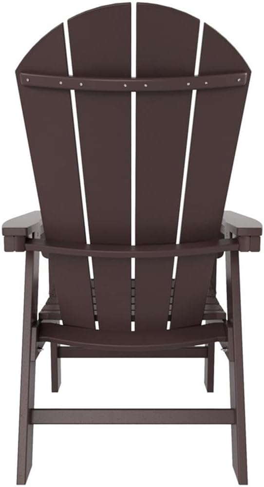 Costaelm Outdoor Adirondack Chair, HDPE Patio Balcony Chairs, Portside Seashell Nautical Curveback Adirondack Chair and Fire Pit Chairs, Dark Brown