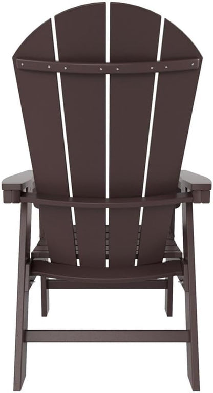 Costaelm Outdoor Adirondack Chair, HDPE Patio Balcony Chairs, Portside Seashell Nautical Curveback Adirondack Chair and Fire Pit Chairs, Dark Brown