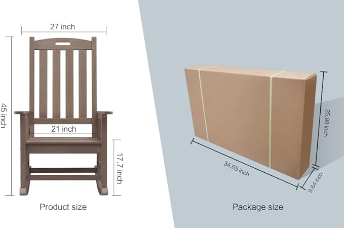 Psilvam Oversized Outdoor Rocking Chair Set of 2, Porch Rocker with 21" Wide Seat and 32" Tall Backrest, Pre-Assembled with Most Components for Effortless Installation (Brown)