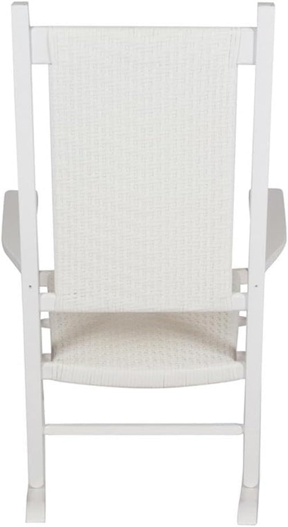 Pemberly Row Traditional Hardwood Patio Porch Rocker, White Finish, 45.25" H x 27" W x 34" D, Ergonomic High Back, Durable Kiln-Dried Wood, Outdoor/Indoor Seating for Porch, Patio, or Garden