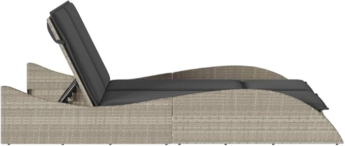 80.7" x 17.7" Light Gray PE Rattan Double Chaise Lounge for Patio, Adjustable Backrest Outdoor Recliner with Cushions for Garden Poolside or Balcony