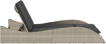 Double Outdoor Chaise Lounge PE Rattan 2-Person 80.7x17.7x28.7in All Weather Cushion Patio Pool Garden