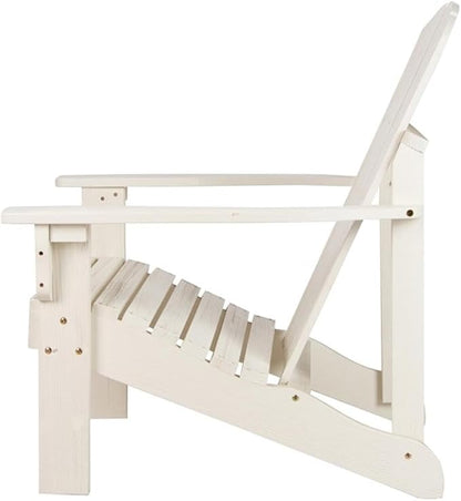 Pemberly Row Cedar Wood Adirondack Chair, White Finish, 36.25 H x 34.25 W x 26.75 D, Ergonomic Design with Contoured Seat and High Back, Outdoor Patio Seating, Weather-Resistant and Durable