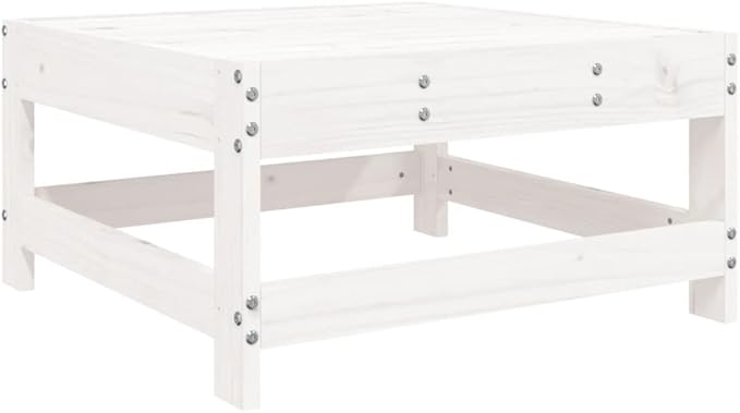 White Outdoor Ottoman 24.4 x 24.4 x 12.6 in Solid Pine Wood Weather-Resistant Patio Stool Doubles as Coffee Table for - Photo 2