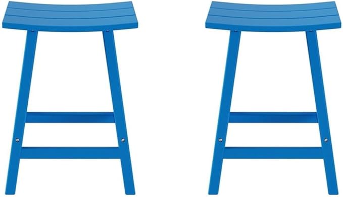 Costaelm All-Weather Bar Stools Set of 2, 24" Height Outdoor Bar Stools, Adirondack Poly Patio Bar Stool for Patio, Deck, Kitchen Counter and Garden, Pacific Blue