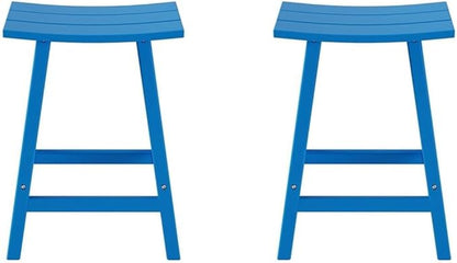 Costaelm All-Weather Bar Stools Set of 2, 24" Height Outdoor Bar Stools, Adirondack Poly Patio Bar Stool for Patio, Deck, Kitchen Counter and Garden, Pacific Blue