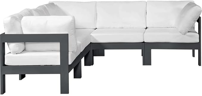 MAKLAINE Contemporary Outdoor Modular Sectional Sofa, Aluminum Frame, Water-Resistant White Fabric - Photo 2