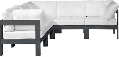 MAKLAINE Contemporary Outdoor Modular Sectional Sofa, Aluminum Frame, Water-Resistant White Fabric, 90" W x 90" D x 34" H, Patio Furniture for Garden or Outdoor Seating