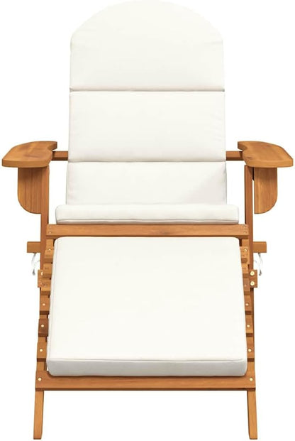 Solid Acacia Wood Adirondack Garden Chair with Foldable Footrest and Weather-Resistant Cushions for Outdoor Relaxation on Patio or Balcony