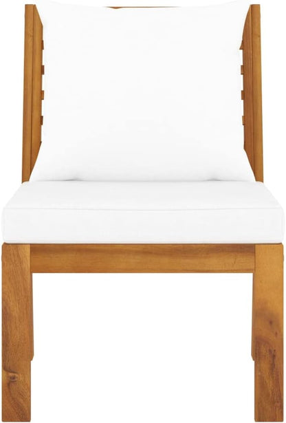Middle Sofa Cream, Acacia Solid Acacia Wood, Polyester Medium Outdoor Sofa Set Outdoor Furniture for Backyard Garden