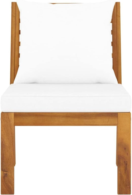 Middle Sofa Cream, Acacia Solid Acacia Wood, Polyester Medium Outdoor Sofa Set Outdoor Furniture for Backyard Garden