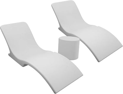 in Pool Chaise Lounge Chairs Set of 2 with Cylinder Side Table for Baja Sun Tanning Shelf Ledge, Handy Cup Holder, Suitable for Use in Water up to 6 Inches Deep, White