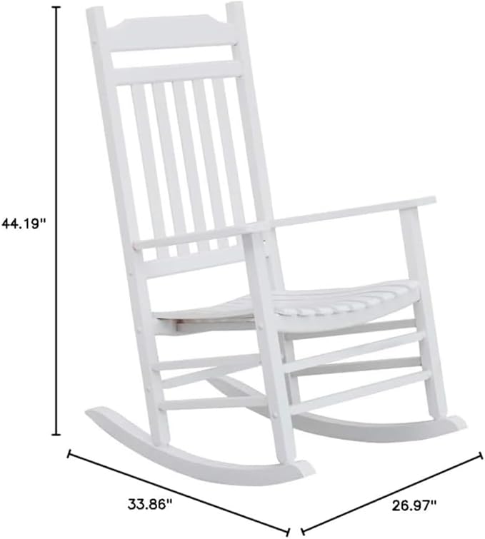 Patio Rocking Chairs Furniture White Wooden Outdoor Rockers Set of 2 Porch for Audlt Indoor Outside Balcony Garden Backyard Lawn Bistro and Lounge