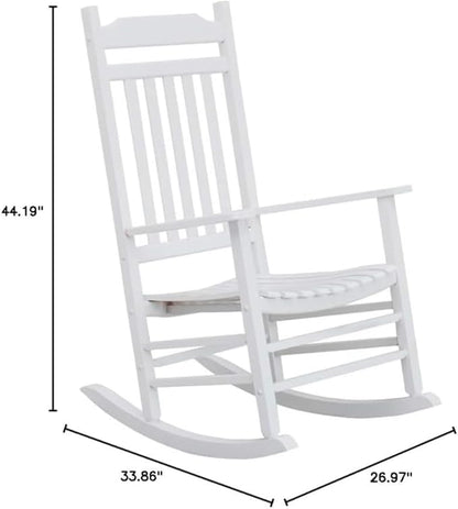 Patio Rocking Chairs Furniture White Wooden Outdoor Rockers Set of 2 Porch for Audlt Indoor Outside Balcony Garden Backyard Lawn Bistro and Lounge