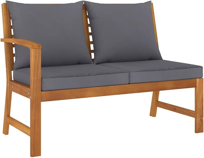 45" Dark Grey Acacia Wood Garden Bench Patio Chairs Outdoor Furniture 2-Seat Loveseat with Weather-Tolerant Cushions for Balcony, Porch, Terrace and Apartment