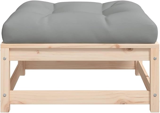 Grey Solid Pine Wood Patio Footstool with Waterproof Cushion - Photo 6