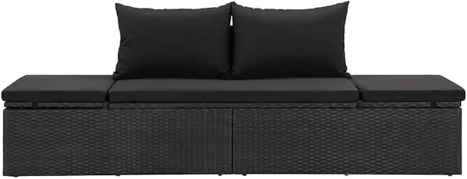 Adjustable Sun Lounger with Cushions, Black Poly Rattan Outdoor Chaise Lounge for Patio Garden Poolside - Photo 4