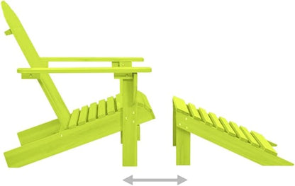 Green Solid Fir Wood Adirondack Chair with Detachable Ottoman for Outdoor Patio Garden Relaxation and Lounging Comfort