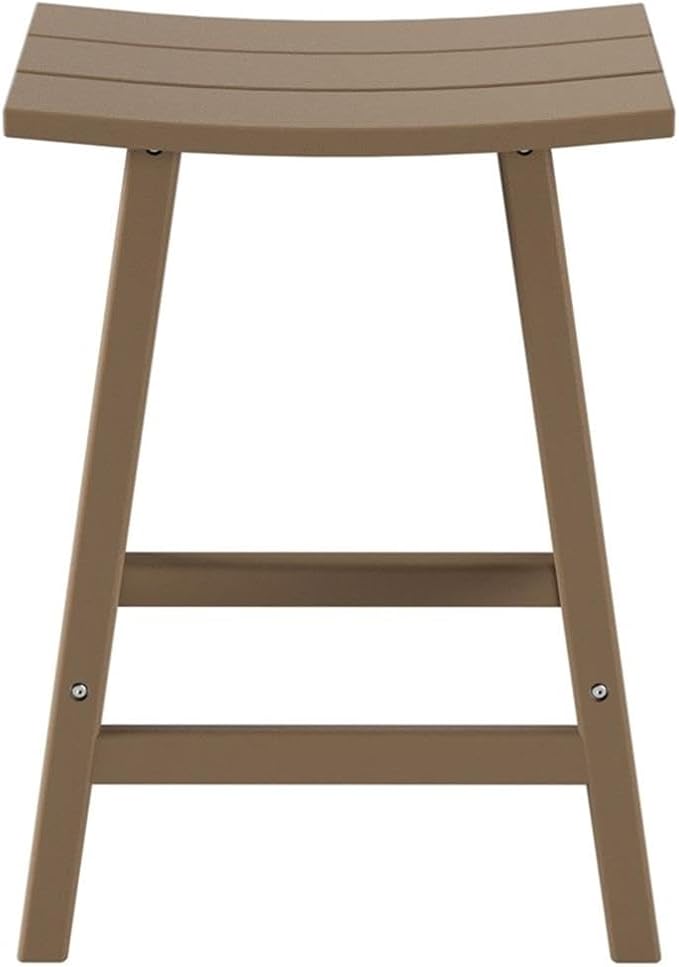 Costaelm 24" Height Outdoor Bar Stools, All-Weather Bar Stools, Adirondack Poly Patio Bar Stool for Patio, Deck, Kitchen Counter and Garden, Weathered Wood