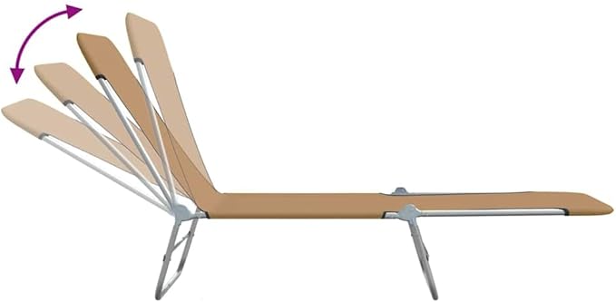 Folding Taupe Sunlounger, Set of 2, 71.7"x22", Steel Frame, Oxford Fabric, Adjustable Backrest & Armrest, 265 lb, Patio Pool Garden