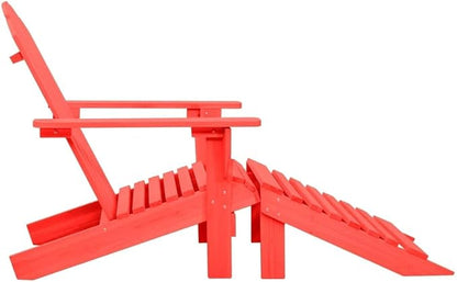 Patio Adirondack Chair with Ottoman Solid Fir Wood Red Lounge Chair Outdoor Furniture Garden Chairs Comfortable Relaxation for Patio and Garden
