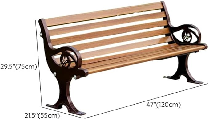 LITFAD Outdoor Bench Modern Park Bench with Corrosion Resistant Metal Frame, Dark Brown Wooden Seating with Backrest, Garden Bench for Patio, Lawn, Yard, Porch - Type E, 47.2" L x 21.5" W x 29.5" H
