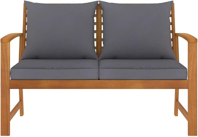 Patio Bench 47.2" with Dark Gray Cushion, Bench with backrest and armrests, Garden Bench, Vintage Garden Wooden Bench for Parks, Yards and porches,Solid Acacia Wood