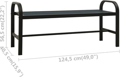 Outdoor Garden Bench 3-Seater, Heavy Duty Steel Frame with Durable WPC Surface, Vintage Style Patio Park Bench for Backyard, Balcony and Terrace, Black