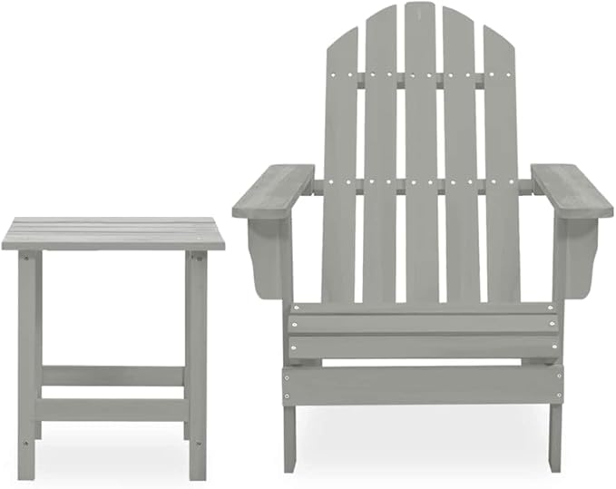 Adirondack Chair with Side Table Set, Solid Fir Wood Ergonomic Patio Garden Chair - Photo 2