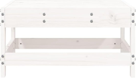 Modular Outdoor Stool Square 24.4 in White Solid Pine & Plywood Garden Patio Coffee Table Lightweight Durable for Balcony, Camping or Backyard Seating