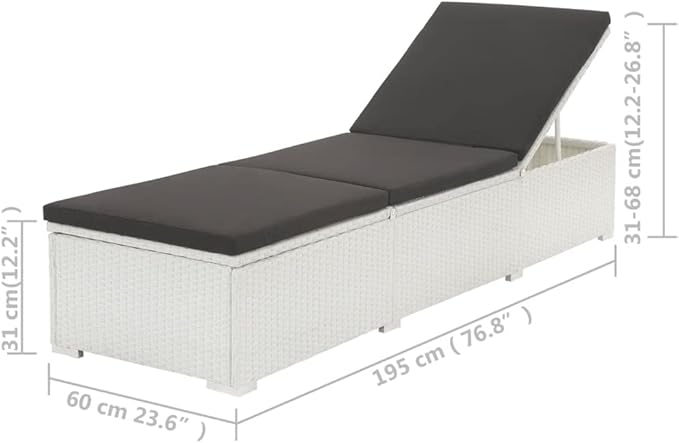Cushioned Chaise Lounge,Chairs for Outside Patio,Adjustable Lounge Chairs,Outdoor Pool Chaise Lounge Chairs, Sun Lounger with Cushion Poly Rattan White