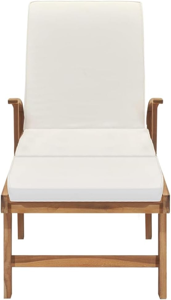 Pool Lounge Chairs,Lounge Chair Outdoor Furniture,Sun Lounger with Cushion Solid Teak Wood Cream,Sunbathing Chairs for Adults,Tanning Chair for Deck