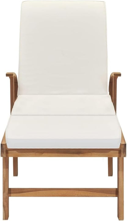 Pool Lounge Chairs,Lounge Chair Outdoor Furniture,Sun Lounger with Cushion Solid Teak Wood Cream,Sunbathing Chairs for Adults,Tanning Chair for Deck
