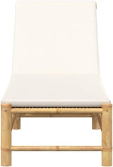 Bamboo Sun Lounger Cream 78" Outdoor Chaise Lounge Adjustable Backrest Patio Recliner with Cushion for Poolside Garden - Photo 4
