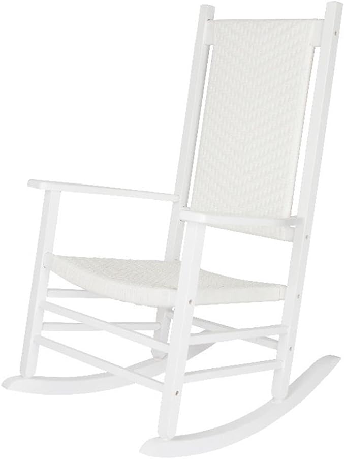 Pemberly Row Traditional Hardwood Patio Porch Rocker, White Finish, 45.25" H x 27" W x 34" D, Ergonomic High Back, Durable Kiln-Dried Wood, Outdoor/Indoor Seating for Porch, Patio, or Garden