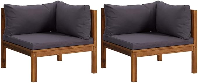 Outdoor Corner Sofa 27.2x27.2x24.6 in Dark Grey Acacia Wood Frame Modular Patio Couch with UV Resistant Cushions for - Photo 3