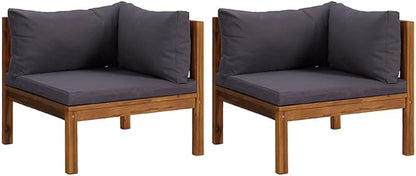 Dark Grey Corner Sofa with Solid Acacia Wood Frame and 100% Polyester Cushions for Outdoor Patio Garden Modular Seating Furniture