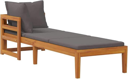 Acacia Wood Outdoor Chaise Lounge 292×73×23 cm, Dark Gray Patio Recliner with Cushion, Poolside/Terrace
