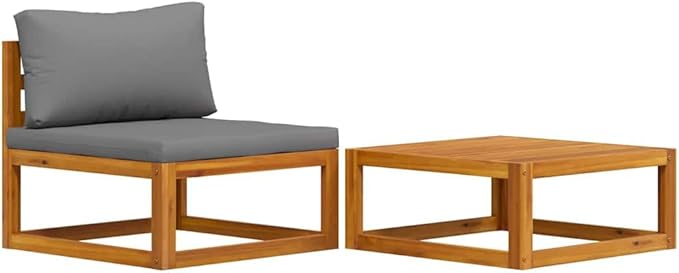 vidaXL 2 Piece Patio Sofa Set with Cushion - Outdoor Lounge Set - Solid Acacia Wood - Dark Gray Polyester Cushions - Photo 1