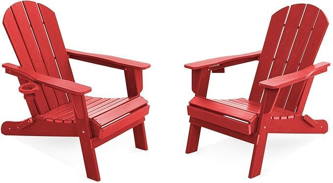 LOUNZY Folding Adirondack Chair Set of 2, Dark Red