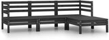 4-Piece Patio Lounge Set Solid Pinewood Black Outdoor Furniture Set with Modular Design for Garden Balcony Porch - Photo 1