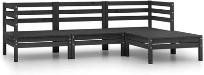 4-Piece Patio Lounge Set Solid Pinewood Black Outdoor Furniture Set with Modular Design for Garden Balcony Porch