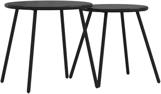 Garden Coffee Table Set of 2 Black Powder-Coated Steel Small Garden Table Coffee Tables for Deck Pool