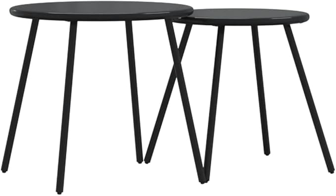 Garden Coffee Table Set of 2 Black Powder-Coated Steel Small Poolside Table Coffee Tables for Garden Backyard - Photo 3