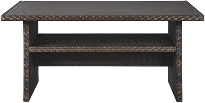 BOWERY HILL Patio Dining Table, Dark Brown and Beige Finish, Resin Wicker and Rust-Free Aluminum Frame, 58.75 x 33.50 x 27.75 in, Water-Resistant Aluminum Top, Versatile Outdoor Table for Dining and