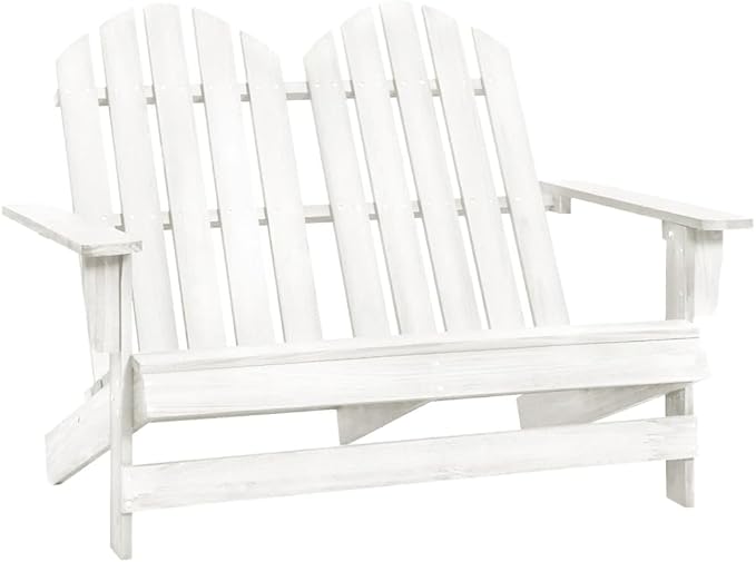 2-Seater Adirondack Chair Solid Fir Wood White Patio Lounge Chair Outdoor Garden Furniture Comfortable Relaxing Chair - Photo 1